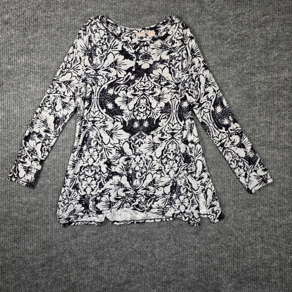 Chico’s Zenergy Black White Floral Tunic Top Size 0‎ S 4/6